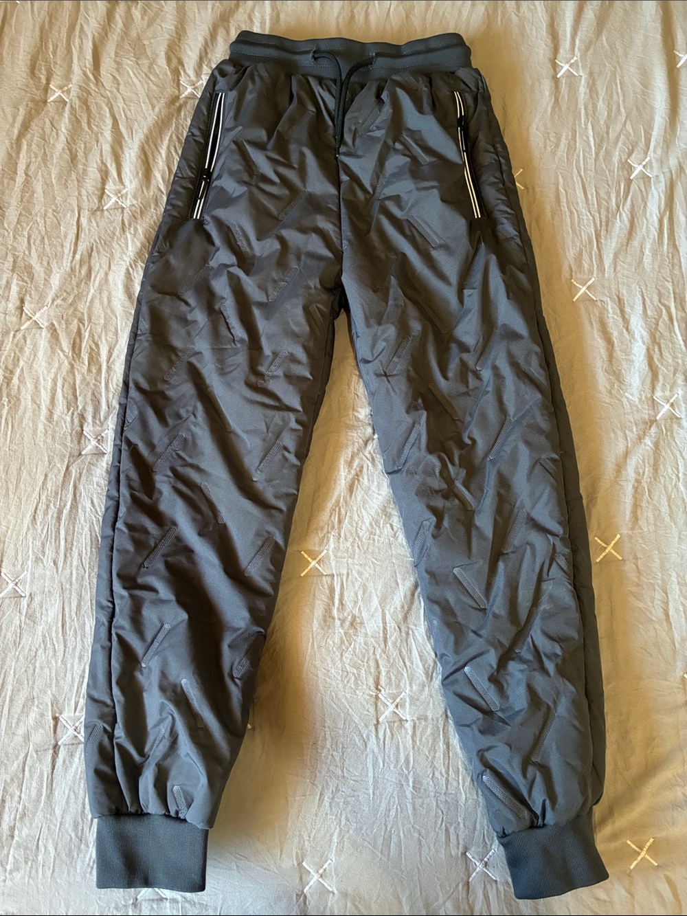 Boys Black Quilted Jogger Pants with Rib Cuffs